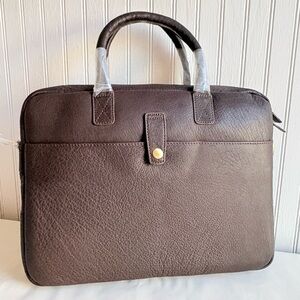 Mark & Graham Harvey Leather Briefcase Bag Dark Brown Laptop Pocket NEW gift